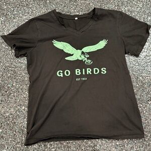 Women’s Black Philadelphia Eagles Go Birds V Neck Large Short Sleeve T Shirt